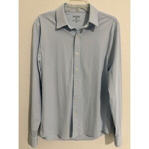 RHONE Mens Performance Dress Shirt Light Blue Stripe Med Long Sleeve Button Up
